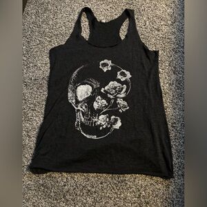 Women's S Next level  Apparel skull flowers tank top dark gray